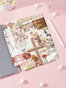 复古 1 件棕色调十字印花扁平保护壳，兼容 iPad 10.2 英寸、iPad Pro 11 英寸 2021/2020/10 代、iPad Mini 4/5/6、Galaxy Tab A8 10.5 英寸 2022、Matepad 10.4 英寸/Tab，带铅笔槽，防震，平板电脑支架保护套 - 彩色 - 查看 4