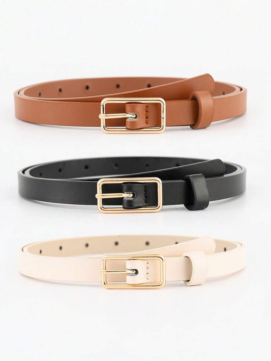 3pcs Rectangle Japanese Symbol Buckle Decorative Belts, Fashionable Versatile For Daily Use, Kid Accessories