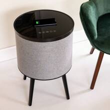 DecorTech Round Bluetooth Speaker End Table With Wireless Charging, Gray - Dark Grey - View 10