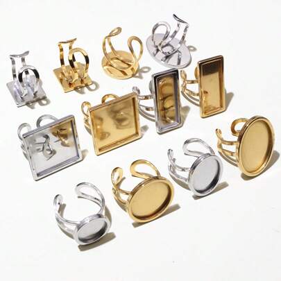 2pcs Stainless Steel DIY Ring Blank Base Setting Fits 10-25mm Round/Oval/Square Cabochons Rings Bezel Tray DIY Jewelry Making Accessories Findings