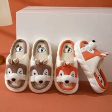 Zapatillas de Lino cómodas de Suela Gruesa, Zapatillas Antideslizantes para Interiores con Animales de Ardilla Bonitos, Zapatos de casa para Hombres y Mujeres para Las Cuatro Estaciones - Naranja - Ver 4