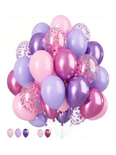 25个/5英寸多色乳胶圆形氦气球，适用于婚礼、生日、毕业典礼、新娘送礼会装饰，粉色和紫色系列