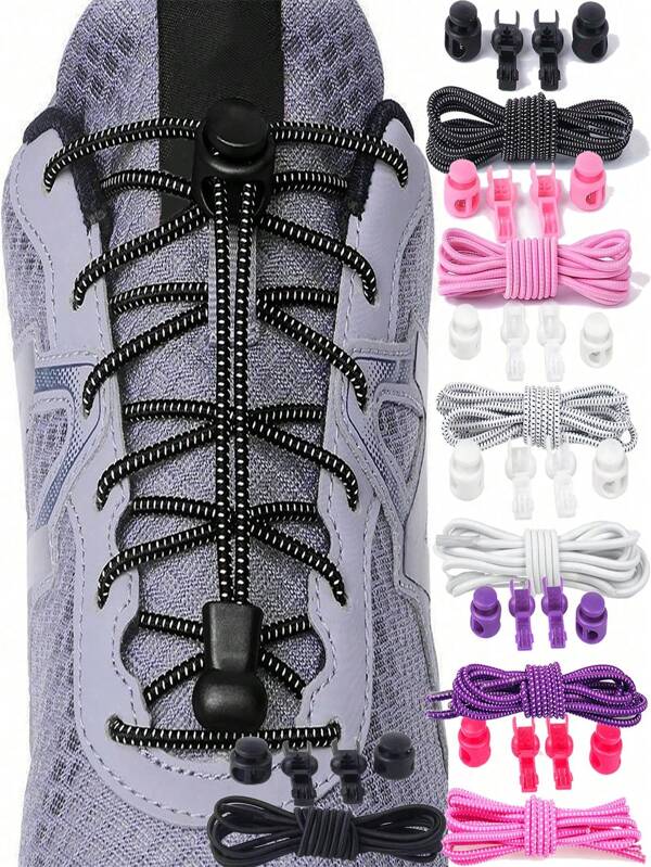 1 Pair Portable Sports Shoe Laces Elastic No Tie Shoelaces Stretch Lock Slouchy Shoelaces Quick Rubber Shoe Laces