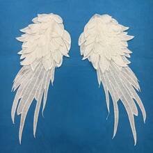 1pair Embroidery Applique Angel Wing Applique Sewing Collar Patch For Wedding Party Gown Bridal Dress Clothes DIY Crafts Prom - Multicolor - View 2