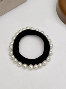 Élégants liens de cheveux élastiques en faux perles et nœud papillon pour femmes, nouveau modèle 2024. Accessoires de cheveux en polyester, supports de queue de cheval, élastiques à cheveux, bandes de caoutchouc pour cheveux, chouchous, corde à cheveux, accessoires de tête élastiques - Multicolore - Voir 14