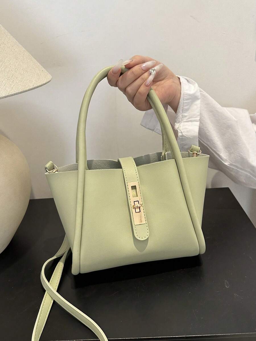 Bolso de mano versátil para madre de unicolor de moda en PU con bolsita pequeña para monedas