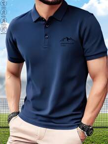 1 件男士夏季运动户外短袖 Polo T 恤，适合跑步、锻炼、网球和高尔夫 - 黑色 - 查看 1