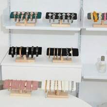1pc Wooden Base T-Shaped PU Leather / Velvet Bracelet Display Rack Bangle Watch Hairband Jewelry Storage Stand Holder Organizer Back To School Dormitory Storage