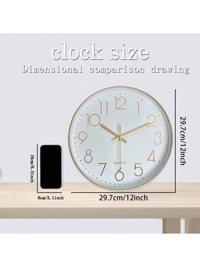 1pc 12 Inch Moderne Minimalist Goud 3D Plastic Glass Hang Silent Non Ticking Wand Clock, Living Room, Home, Kitchen, Bedroom, Office Outdoor Art, Friends (No Battery Included) Birthday Graduation Room Klok Bedroom Dormitory Back To School Surprise Home Supplies view 3
