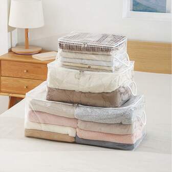 1pc Bedding Storage Bag, Large Capacity Clothes Organizer Box, Portable Transparent Dust-Proof Quilt Bag