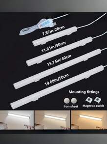 一款适用于卧室装饰、阅读灯、厨房灯、橱柜灯、衣柜灯、玄关灯、门廊灯、储物柜灯、酒柜壁灯的LED灯条，三色可调光，带开关控制，可用作夜灯、LED镜前灯、聚光灯，可调光LED灯条支架 - USB插头带按钮开关，可调光，三种色温模式（3000K、4000K、6000K）