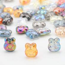 30 piezas/Paquete Cuentas con cabeza de conejo de vidrio enchapado de 10*12mm con agujero, material de manualidades para pendientes/collares/encantos/llaveros/cadenas de teléfono