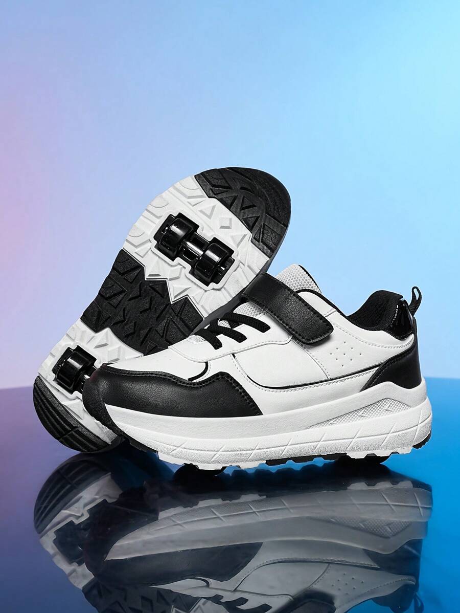 Children's Roller Skates With Removable Wheels, Multi-Purpose Sports Shoes Retro Street-Style - Black and White - View 1