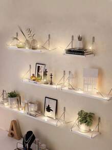 1pc No-Drill Single Shelf Floating Wall Mounted Storage Rack For Books, Plants, Decor, Dormitory, Bookshelf