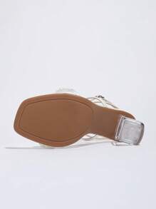 Sandalias de moda para mujer con tacones gruesos de cristal transparente y puntera abierta, de slip-on, con acabado metálico brillante, tacones altos, estilosas para fiesta y uso al aire libre, de estilo universal