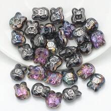 30 piezas/Paquete Cuentas con cabeza de conejo de vidrio enchapado de 10*12mm con agujero, material de manualidades para pendientes/collares/encantos/llaveros/cadenas de teléfono