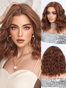Elegant Women's Chemical Fiber Wig Brown 12 "Shaggy Medium Short Curly Bob Wig Synthetic Heat Resistant Fiber Material Suitable For Holiday Travel Family Party Role Play Daily Wear - Rust Brown - View 6