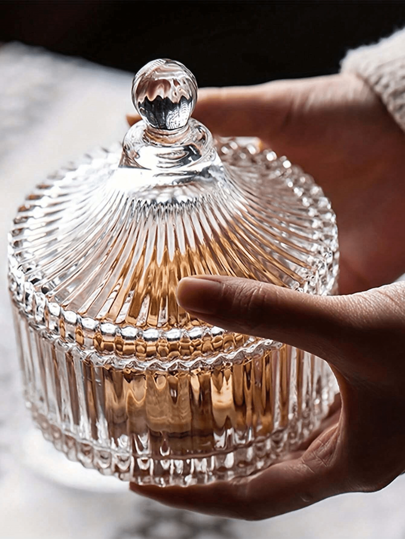 1 jarra de vidro com tampa para armazenamento, tigela de vidro com tampa de cristal, porta-joias, porta-velas, presente, decoração de mesa de casamento e aniversário, cozinha, presente de Natal