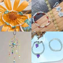 Juego de 2/3/4mm 15 colores de cuentas de cristal pequeñas, 12g por compartimento, cuentas de cristal sueltas para la fabricación artesanal de joyas DIY, pulseras, collares, aretes, anillos + juego de 6 piezas de herramientas
