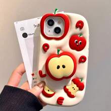 3D Cute Alphabet Apple Soft Silicone Phone Case With Foldable Stand, Compatible With IPhone 16/15/14/13/12 Pro & Pro Max Waterproof Shockproof Anti-Fall Scratch Resistant