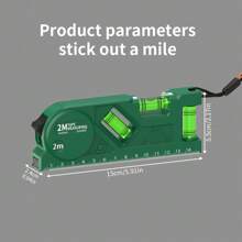 New Multifunctional Ruler, Extendable Up To 2M, With Tape Measure, Strong Magnets, 3-Vial Level, Multi-Angle Measurement, ABS Body, High Precision Mini Balance Instrument, Suitable For Vertical Measurement At Home - Green - View 10