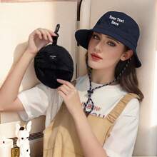 1pc Customizable Text Outdoor Bucket Hat, Collapsible Sun Protection Hiking Fishing Sport Cap