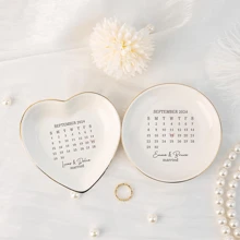 Personalized Ring Tray, Couples Jewelry Tray, Wedding Anniversary Ring Dish, Wedding Gift For Friends, Ceramic Memorabilia, Suitable For Newlyweds, Birthday, Graduation And Other Occasions - White - View 2