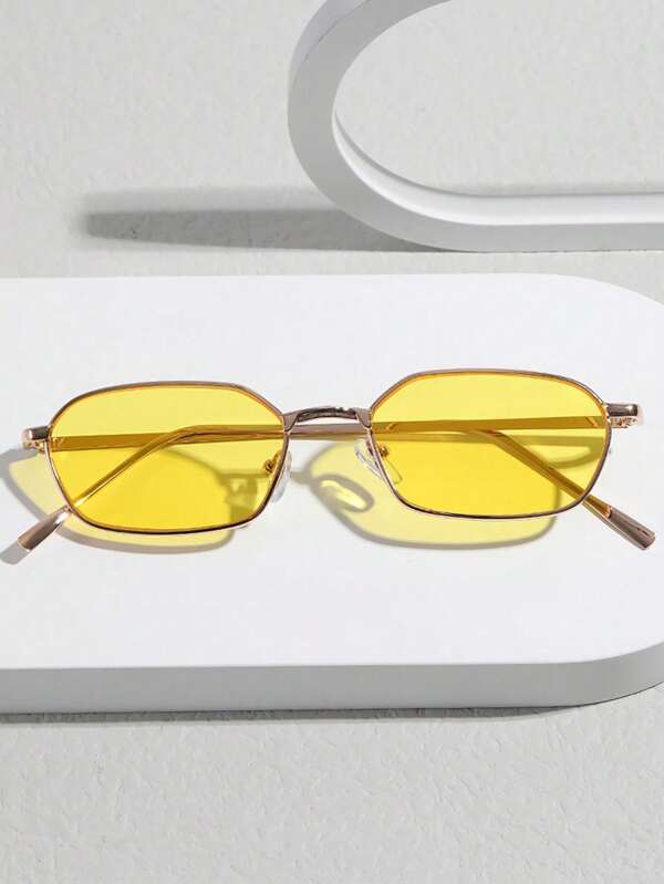 Unisex Square Metal Fashion Fashion Glasses, Retro Style For Daily Wear,