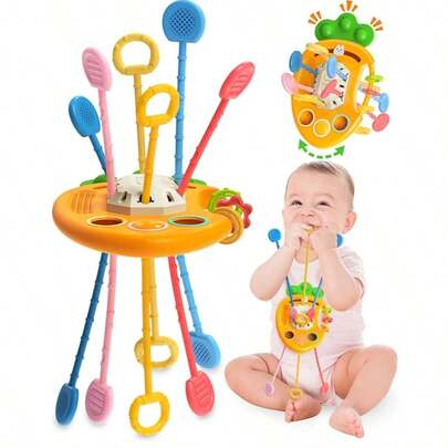 Montessori Sensory Carrot Shaped Teething Toy, Baby Travel Toys For 1-2 Years Old Boys Girls Birthday Gift, Soft Pull String Stress Relief Educational Learning Toys For 9-10-18 Months Infants