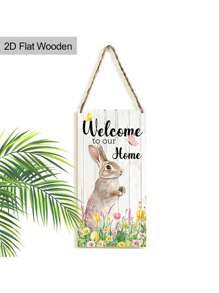 1 件趣味农场木制标志兔子欢迎来到我们家木质标志复古乡村悬挂标志墙面艺术装饰家居农舍客厅花园前门挂牌匾，4*8 英寸 - 彩色 - 查看 3