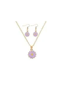 Set de 3 piezas: Collar con colgante de flor de margarita chapada en metal, pendientes minimalistas, conjunto de joyería de moda para niñas y amigas