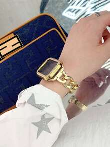 2 件时尚优雅表带和表壳套装，可调节金属金色手链式表带，搭配硬质 PC 金色框架（无屏幕保护膜），镶嵌闪亮水晶水钻的保护壳，兼容 Ultra 3/2/1 系列、S10/S9/S8/S7/S6/S5/S4/S3/S2/S1，38mm 40mm 41mm 42mm 44mm 45mm 46mm 49mm - 金色 - 查看 8