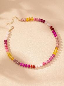 1 件手工制作彩色宝石串珠项链，混色玛瑙珠波西米亚风项链女士珠宝