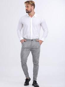 ALLELMS Men Chinos Pants Slim Fit Stretch Dress Pants Pleated Formal Pattern Pants