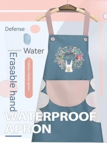 Waterproof Kitchen Apron Cute Bunny Design Waterproof Oilproof Dustproof Apron With Fleece Hand Towels On Both Sides