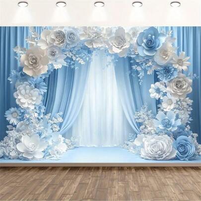 1 pezzo Elegante striscione sfondo foto colore blu cielo - disegno floreale romantico, multisize, senza alimentazione elettrica, perfetto per matrimoni, compleanni, anniversari e occasioni speciali, decorazioni matrimonio