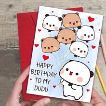 Cute Birthday Card With Envelope, 12cm By 17cm - Cute Cartoon Animal Design, Perfect For Sons, Daughters, Friends, Partners, Family Members - "Happy Birthday To My Dudu", Birthday Card