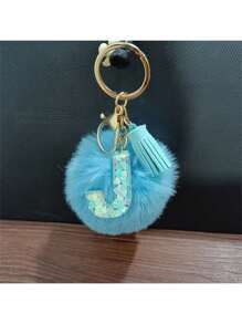 字母藍色毛絨球鑰匙扣掛飾毛絨吊飾衣物配飾袋子裝飾 - 寶藍色 - 查看 46