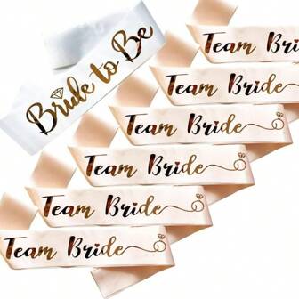 7pcs/Set: 1 White + 6 Black "Bride To Be" Sash, Bridal Shower, Bachelorette Party, Sash Set, Bachelorette Sash With Folding Rose Gold Letter For Bridesmaids, Wedding Party Supplies