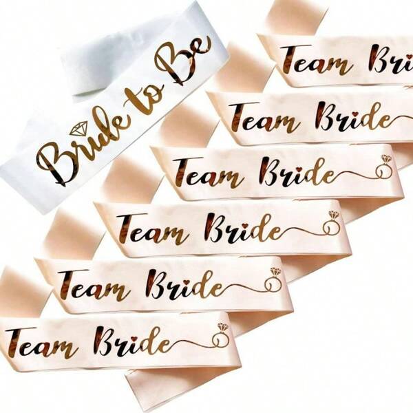 Set de 7 piezas 1 blanco + 6 rosados Faja de "Futura Novia", Fajas de Despedida de Soltera, Set de Fajas de Equipo Nupcial, Faja de dama de honor con letras plegables en oro rosa, Adecuado para Despedida de Soltera y Boda