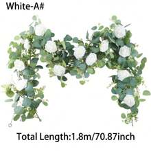 1pc High-Quality 70.87inch Length Artificial Eucalyptus Rattan,Elegant Minimalist, Wedding Decor Bridal Shoot Props,Tabletop Decor With White Flowers-Fade-Resistant Green Plants For Wall,Yard,Party And Holiday Decor