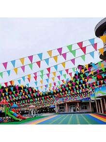 100M Multicolored Triangle Flags Bunting Party Banner Triangle Garland For Wedding Shop Street Decor Garden Decor
