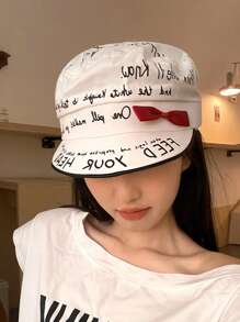 1pc Y2K Retro Flower Embroidery Forward Hat, Women's Printed Bow, Women's Street Appearance, Small Face, Versatile And Fashionable Beret