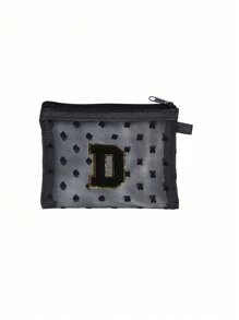 1 pieza Bolsa de malla transparente con forma de corazón linda, Mini bolsa de almacenamiento - Toalla con inicial bordada de la A a la Z, Bolsa cosmética portátil multifuncional para viajes, Bolsa de almacenamiento para maquillaje, cuidado de la piel y lápiz labial, Bolsa de cremallera de malla, Organizador de maquillaje para viajes