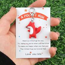 1st/2st Inspirerende Fox Hanger Sleutelhanger, Pocket Hug Card, Modieuze Dieren Thema Hanger, Stijlvol Cadeau Voor Beste Vriend, Verjaardag, Bruiloft, Kerstmis, Kleine Zakelijke Positieve Token, Feest Gunst