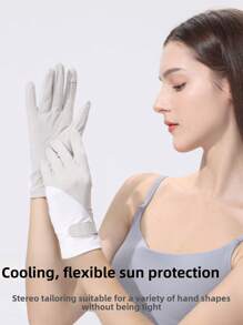男女防晒手套薄款透气冰丝防滑透气冰袖手套运动骑行高尔夫 - 彩色 - 查看 12
