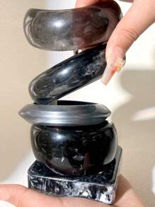 1 件优雅黑色系列女士手链，不对称圆形和非对称形状组合，简约时尚（尺寸偏差 3 毫米/0.11 为正常现象） - 黑色 - 查看 9