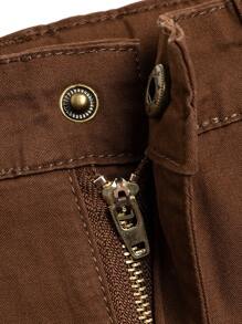 年轻男孩休闲编织弹力抽绳腰部拉链膝盖长度短裤 - 咖啡棕 - 查看 5