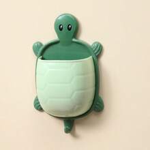 1pc Cute Yellow, Green And Grey Turtle Shaped Wall Mount Storage Box - Plastic, No Drilling Self-Adhesive Storage Box For Remote Controls And Accessories, Practical Hooks