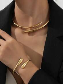 1 Set Fashionable & Elegant Advanced Design Geometric Shaped Alloy Bracelet, Necklace, Stud Earrings Jewelry Set, For Holidays, Parties, Dates - Elegant Gift For Girlfriend